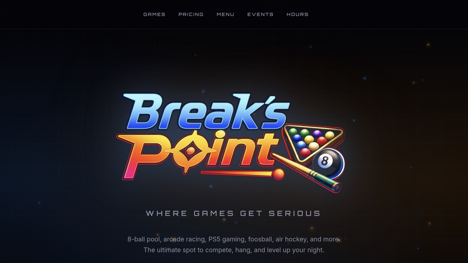 Break's Point arcade and gaming venue website preview