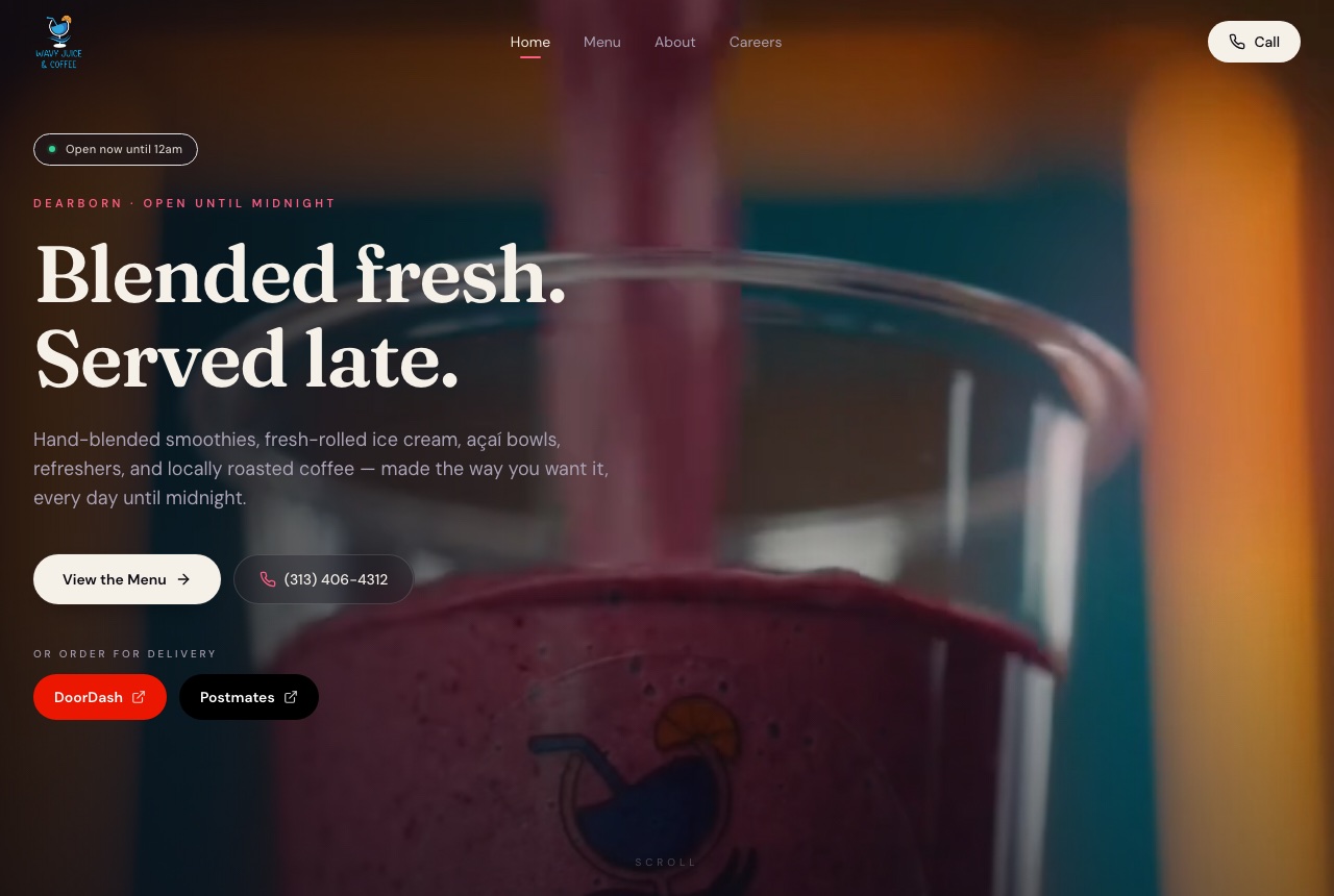 Wavy Juice & Coffee juice bar and coffee shop website preview